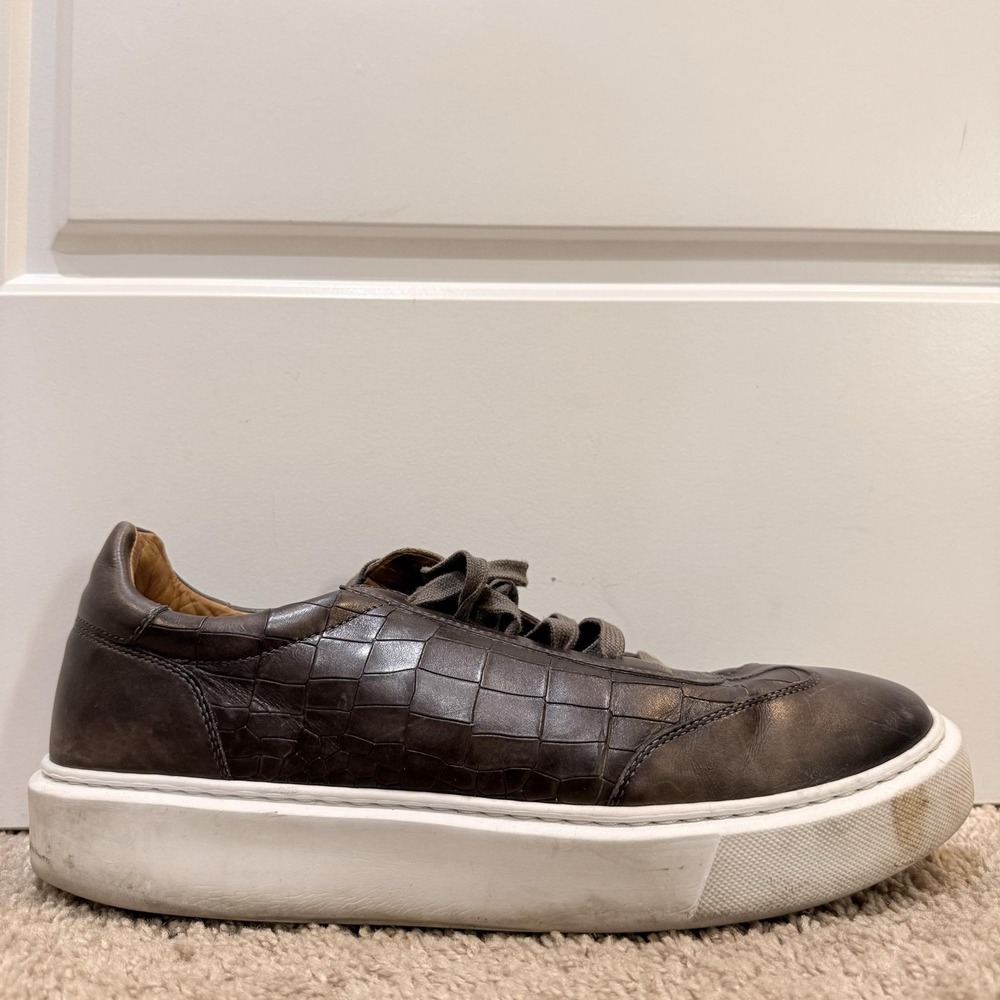 Magnanni 24190 Mens 9.5 Brown Leather Croc Embossed Casual Sneakers Portugal